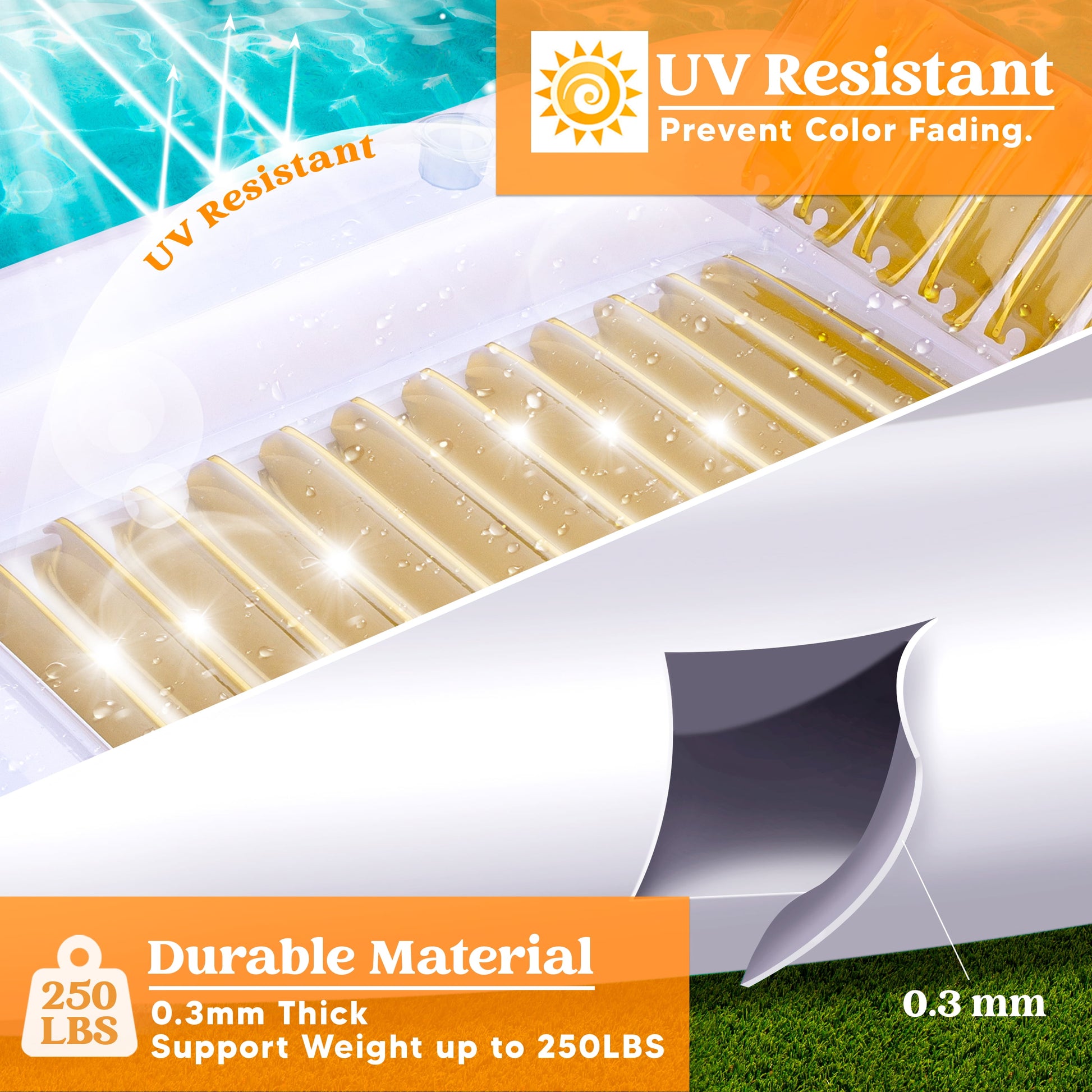 Inflatable Tanning Pool Lounger Float for Adults, 70" X 46" Large Suntan Tub Pool Floats Sun Tan Tub Ice Bath Tub Tanning Bed Blow up Pool Raft Lounge Floatie,L-Golden White