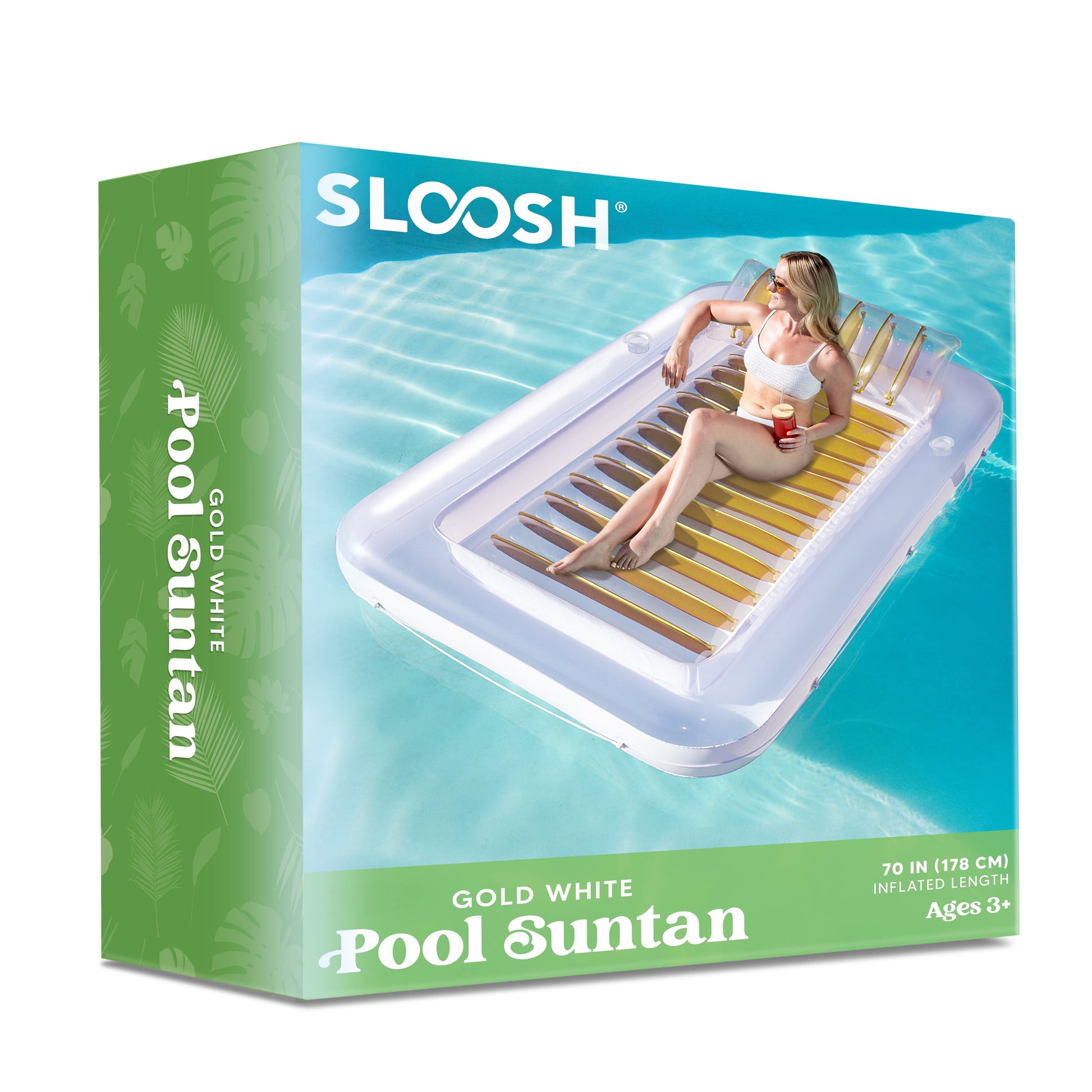 Inflatable Tanning Pool Lounger Float for Adults, 70" X 46" Large Suntan Tub Pool Floats Sun Tan Tub Ice Bath Tub Tanning Bed Blow up Pool Raft Lounge Floatie,L-Golden White