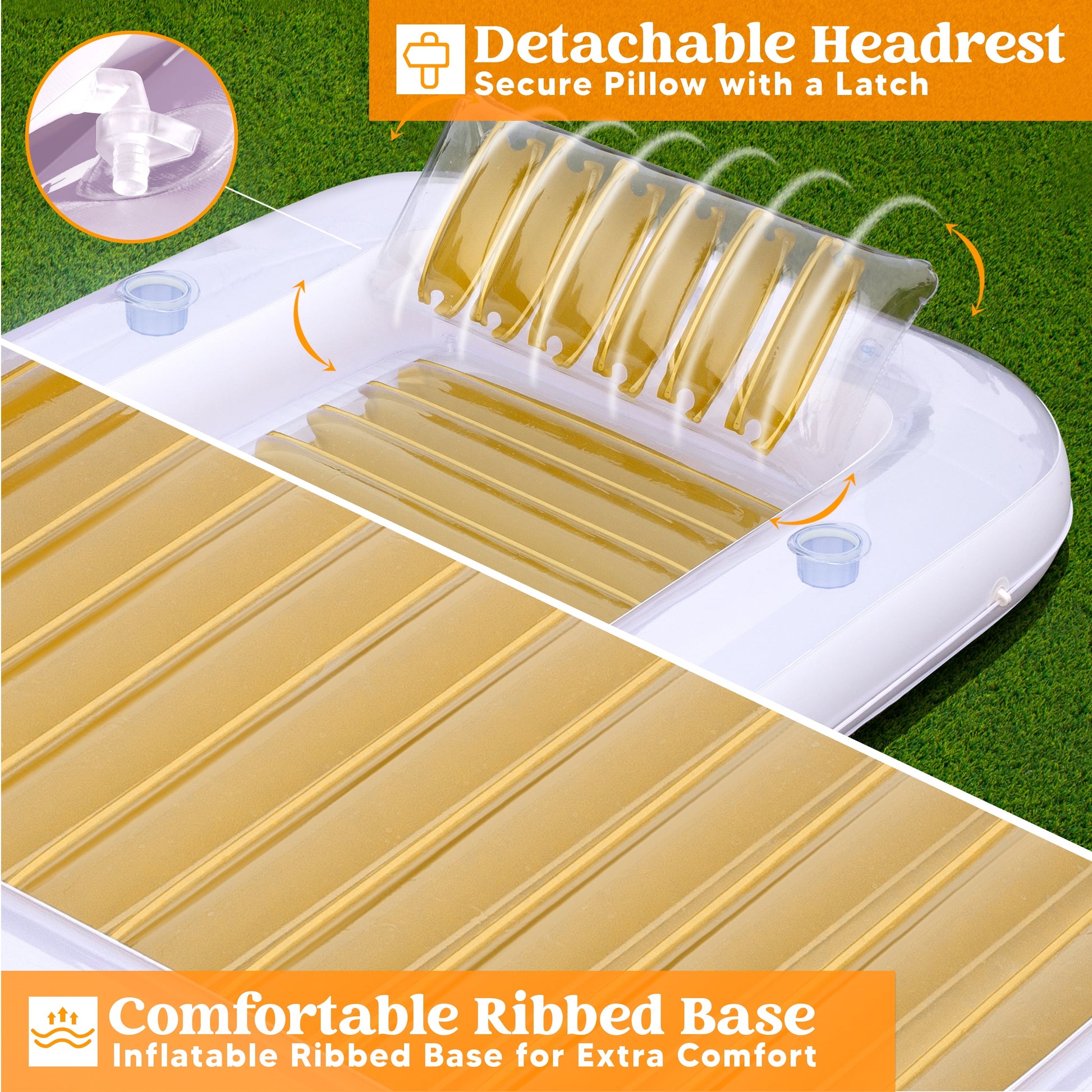 Inflatable Tanning Pool Lounger Float for Adults, 70" X 46" Large Suntan Tub Pool Floats Sun Tan Tub Ice Bath Tub Tanning Bed Blow up Pool Raft Lounge Floatie,L-Golden White