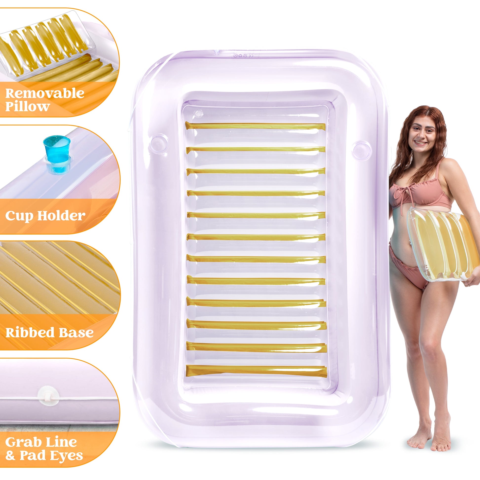 Inflatable Tanning Pool Lounger Float for Adults, 70" X 46" Large Suntan Tub Pool Floats Sun Tan Tub Ice Bath Tub Tanning Bed Blow up Pool Raft Lounge Floatie,L-Golden White
